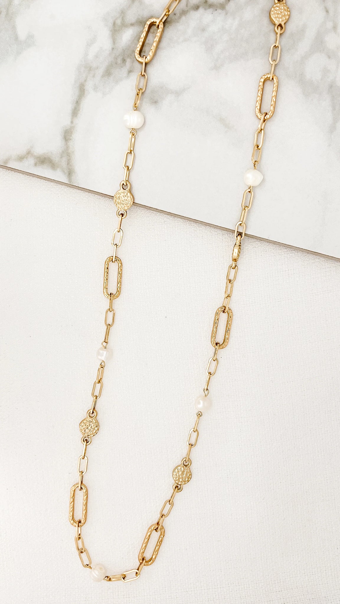 Envy Gold Link Pearl Long Necklace