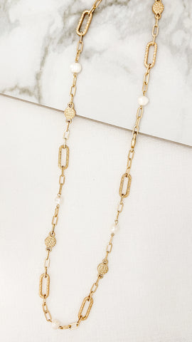 Envy Gold Link Pearl Long Necklace