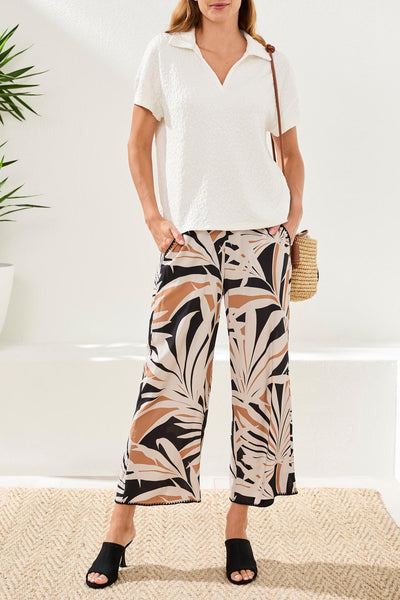 Tribal Textured Collar Short Sleeve Top