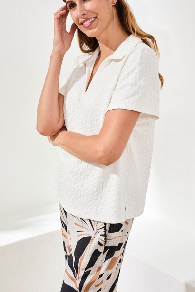 Tribal Textured Collar Short Sleeve Top