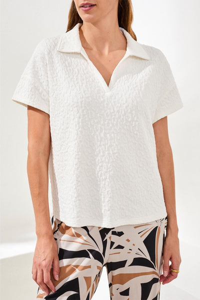 Tribal Textured Collar Short Sleeve Top