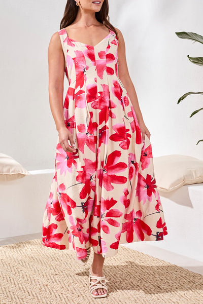 Tribal Bright Floral Tailored Waist Maxi Dress