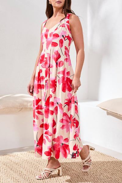 Tribal Bright Floral Tailored Waist Maxi Dress