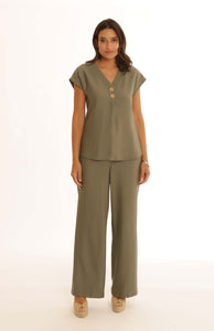 Pomodoro Two Button Top - Khaki