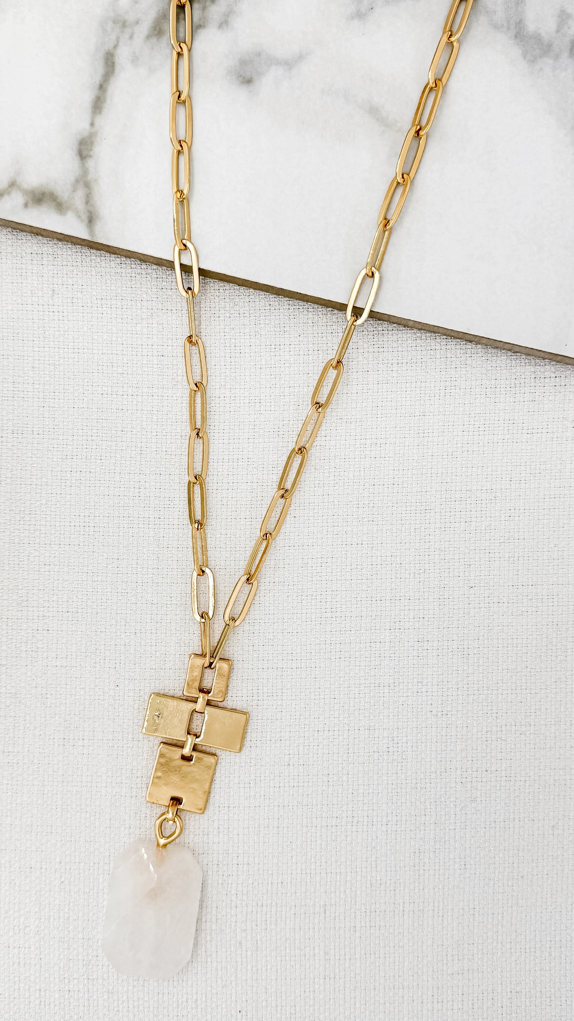 Envy Long Gold Link Chain & Pendant Necklace