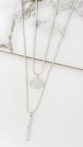 Envy Double Diamante Silver Long Necklace