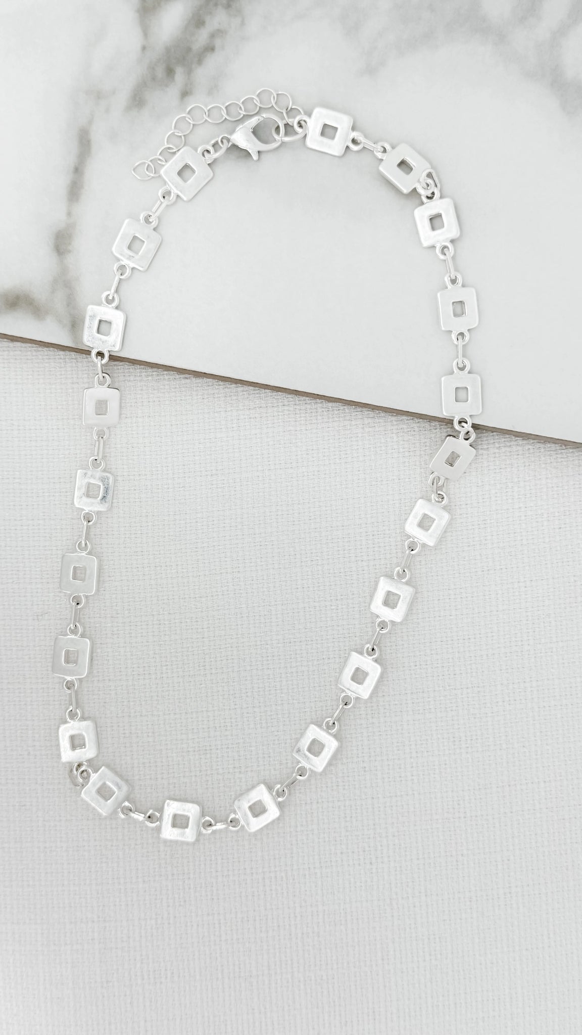 Envy Short Square Silver Necklace