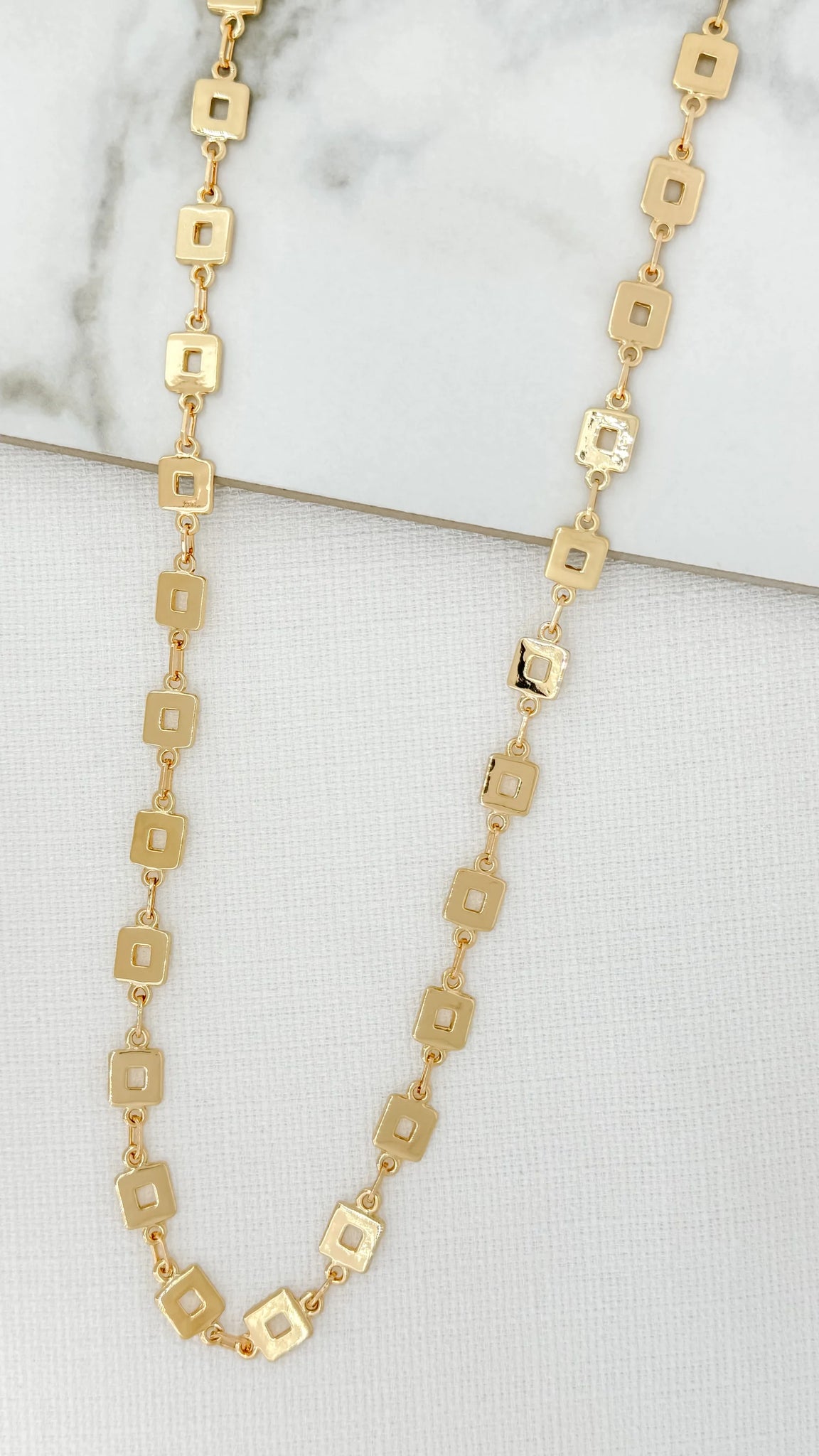 Envy Long Gold Square Chain Necklace