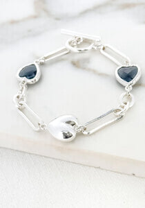 Envy Silver Glass Heart Interlock Bracelet