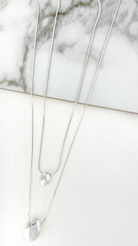 Envy Long Silver Double Pebble Necklace