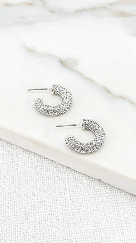 Envy Silver Chunky Diamante Mini Hoops