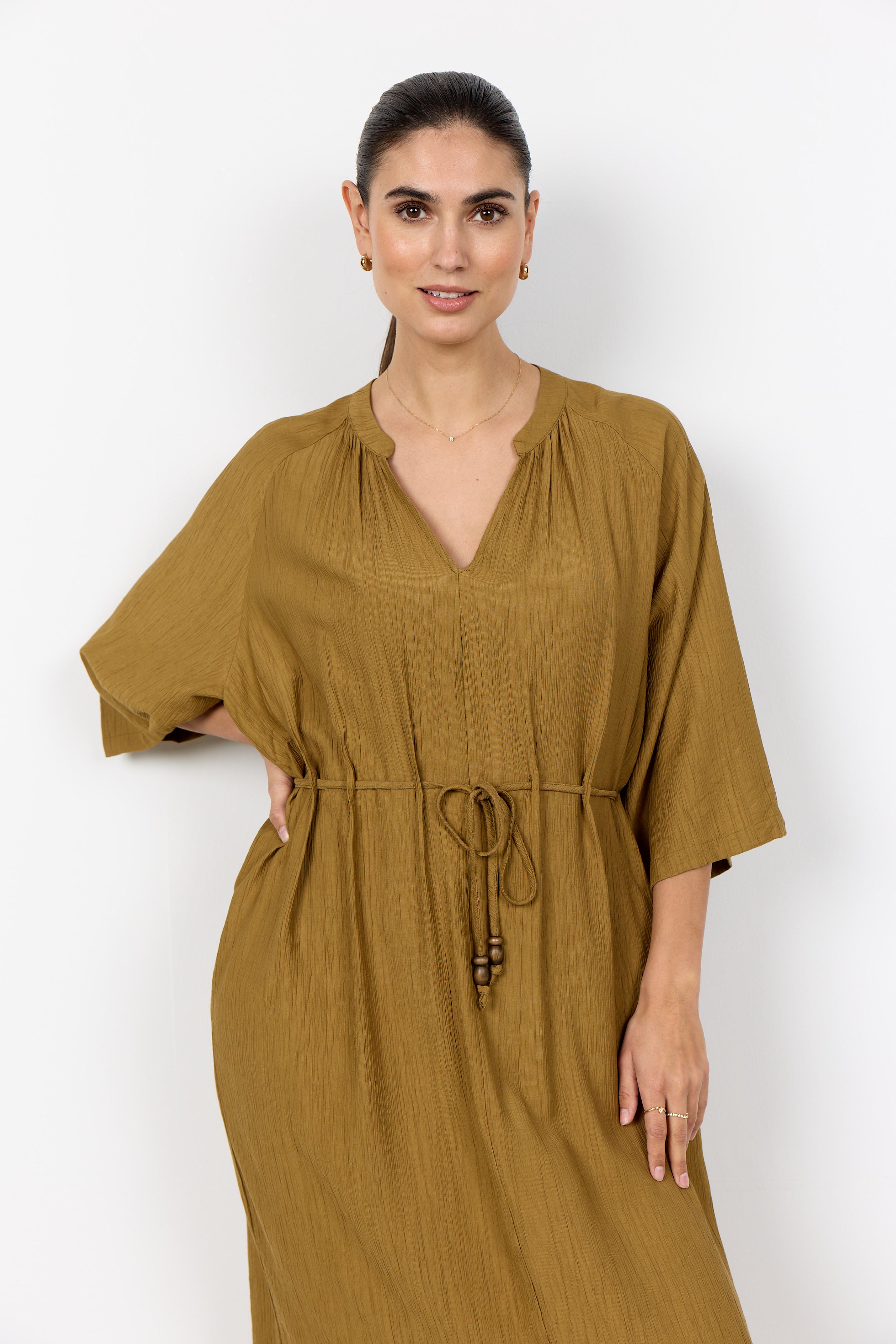 Soyaconcept Fabrina Crinkle Tie Waist Midi Dress