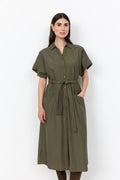 Soyaconcept Netti Short Sleeve Midi Shirt Dress - Khaki