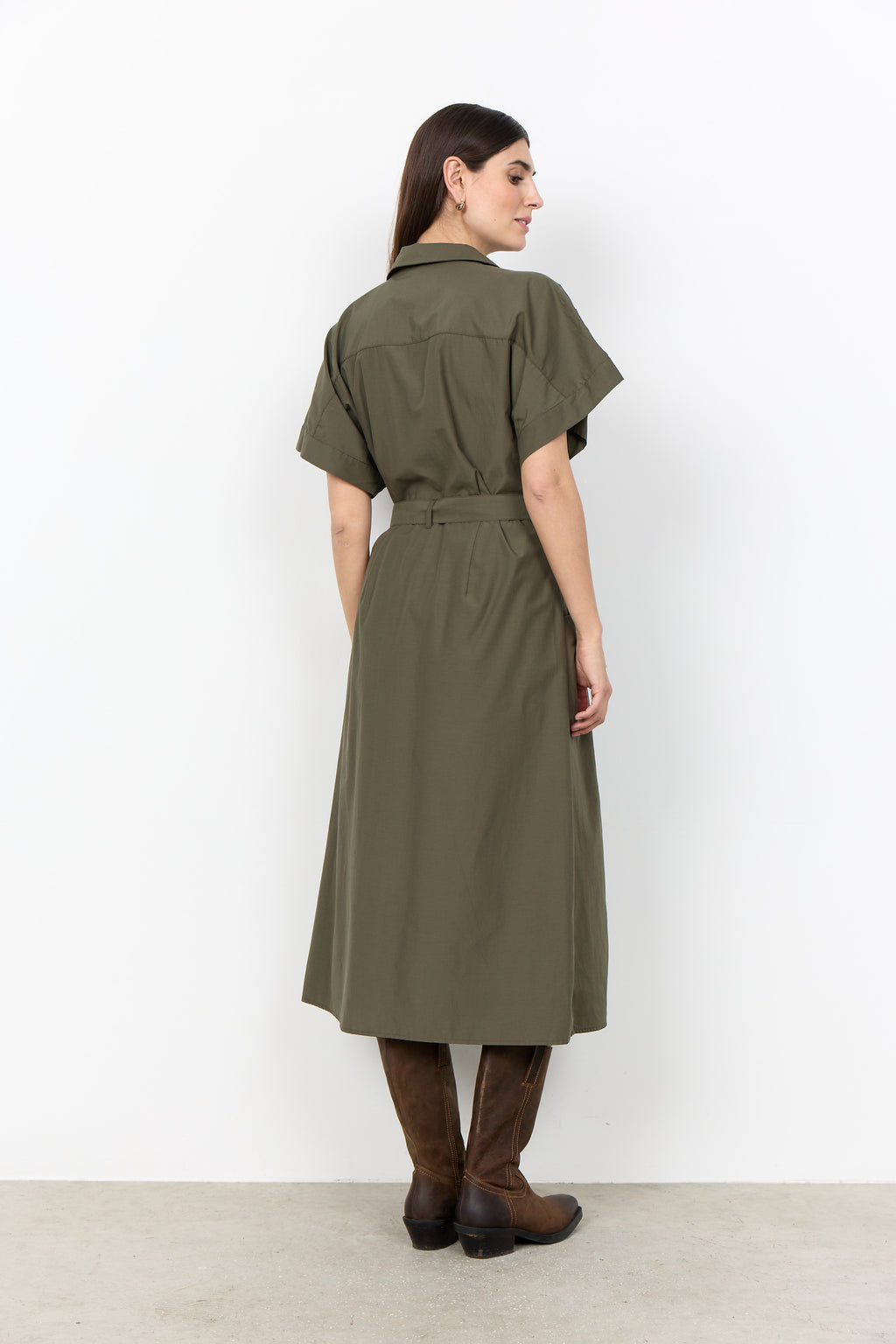 Soyaconcept Netti Short Sleeve Midi Shirt Dress - Khaki