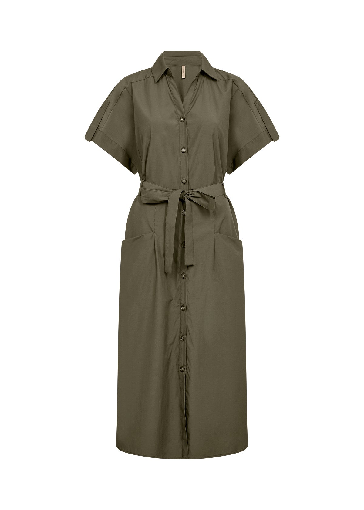 Soyaconcept Netti Short Sleeve Midi Shirt Dress - Khaki