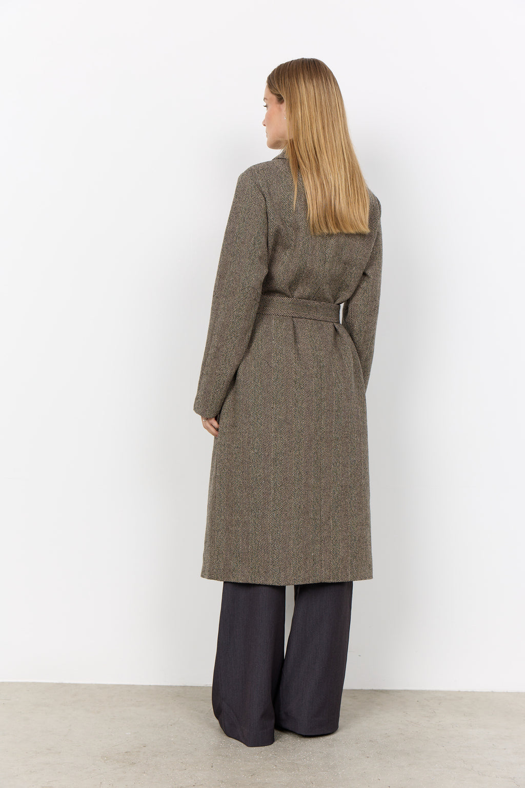 Soyaconcept Hannemai Herringbone Wool Blend Belted Coat