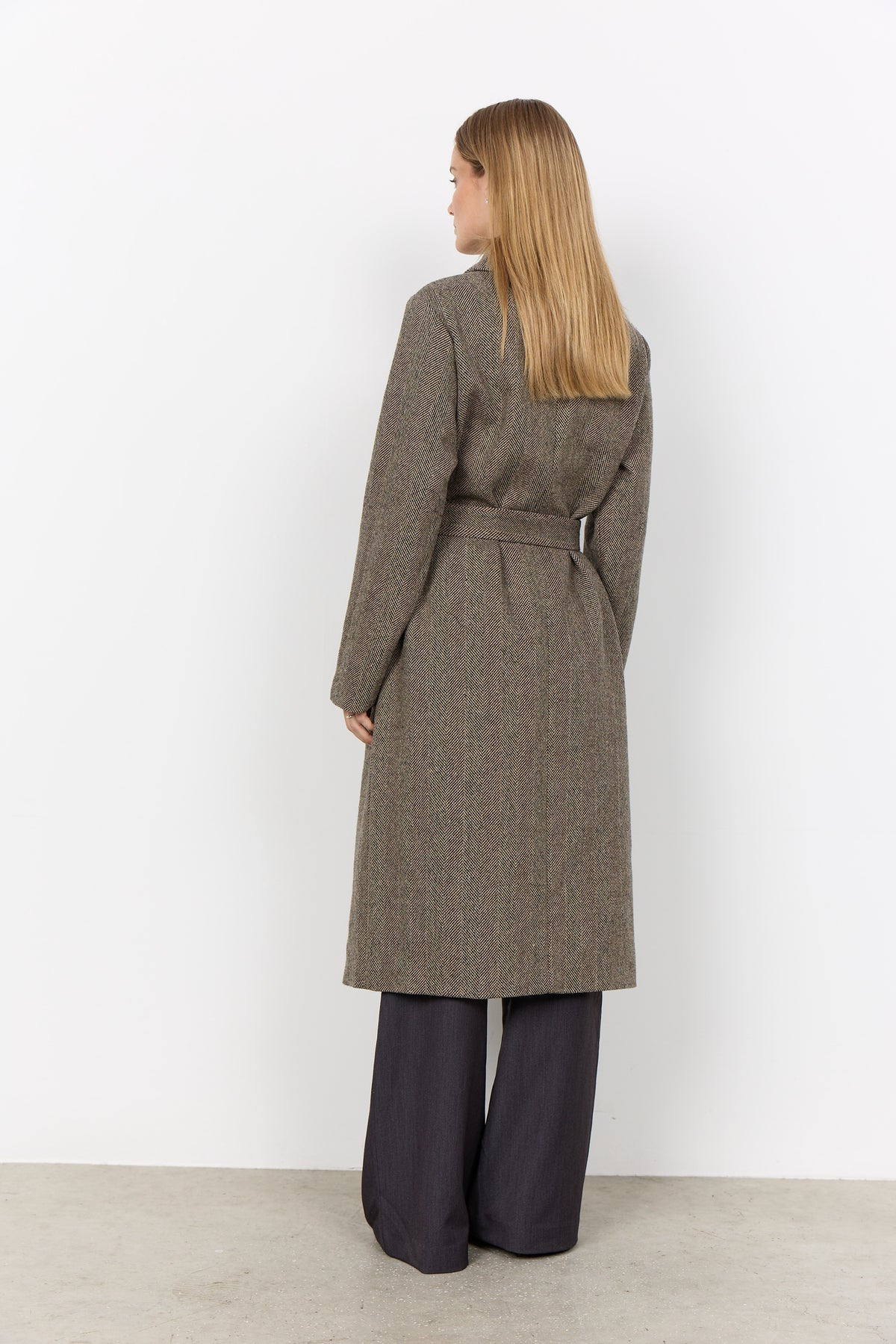 Soyaconcept Hannemai Herringbone Wool Blend Belted Coat