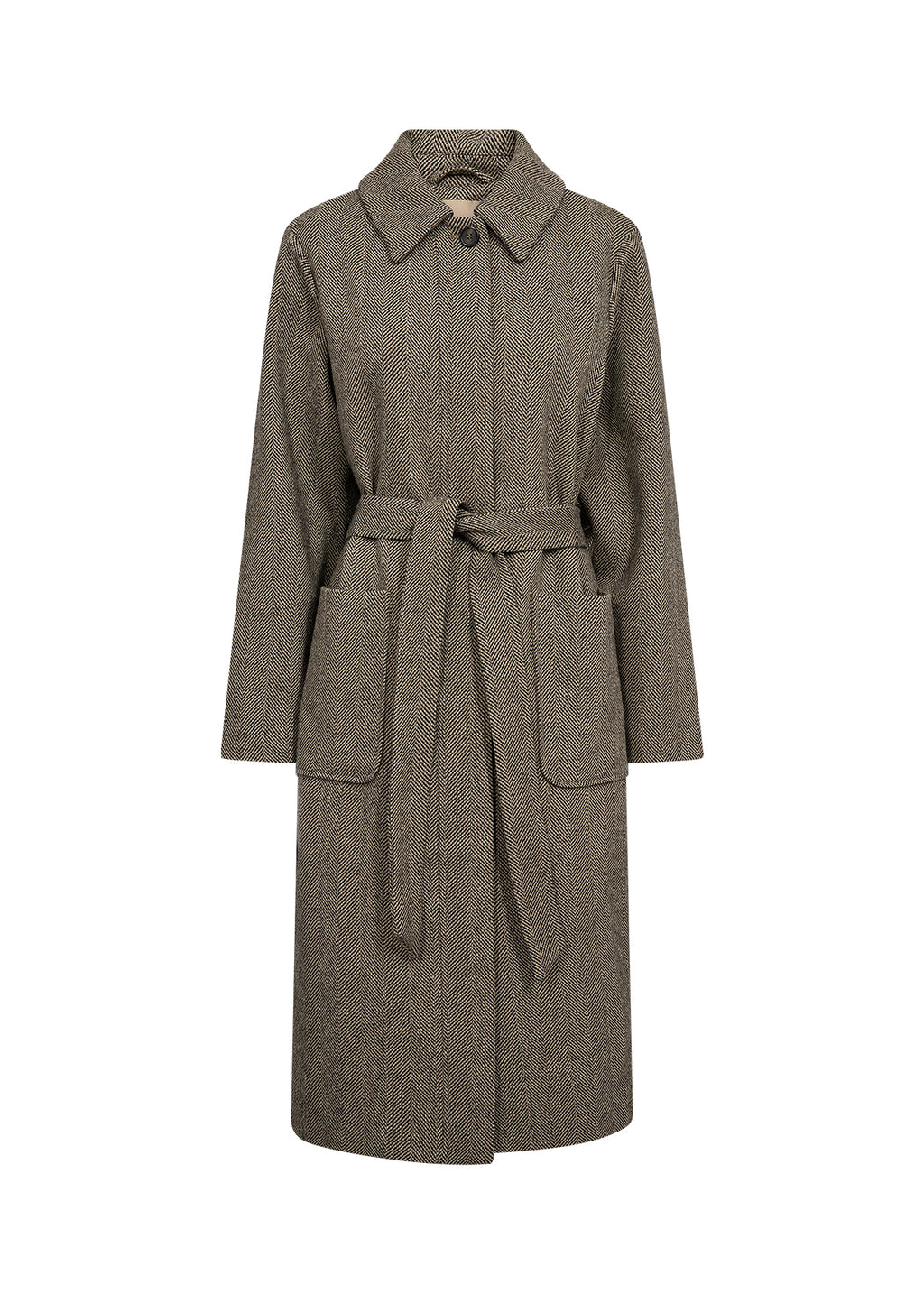 Soyaconcept Hannemai Herringbone Wool Blend Belted Coat