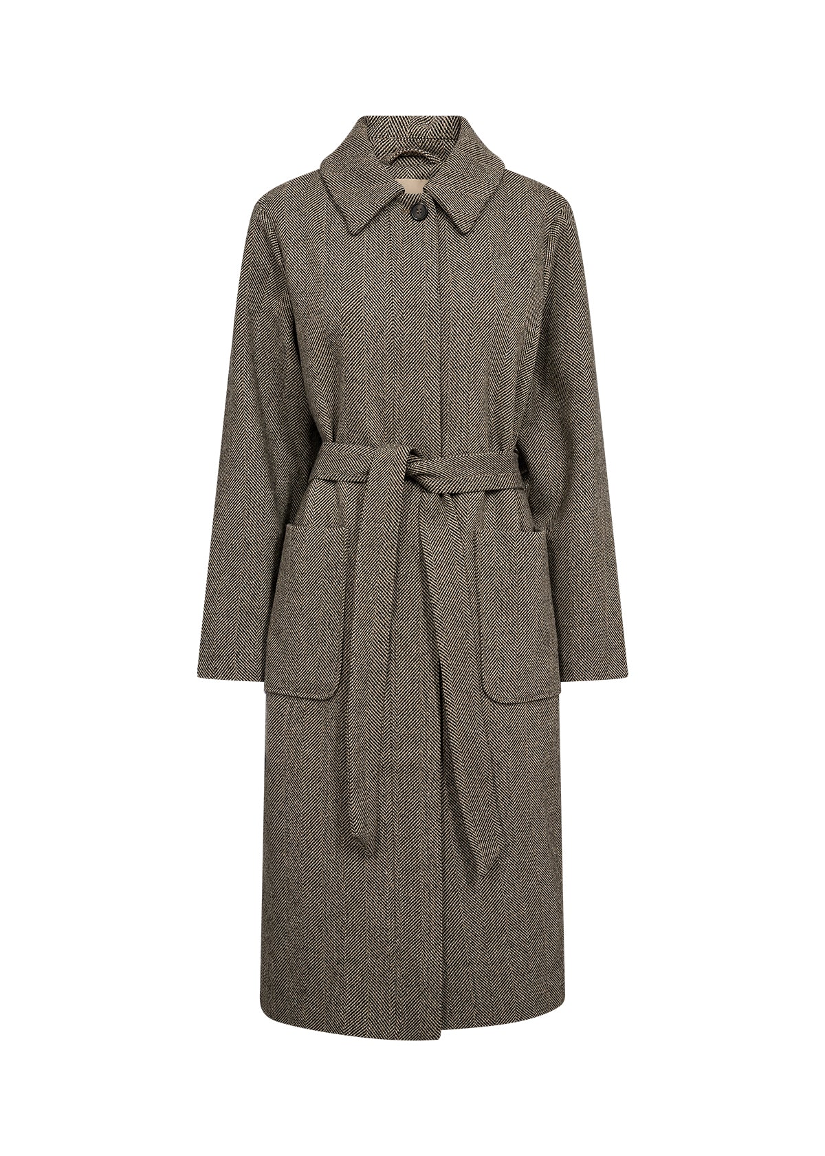 Soyaconcept Hannemai Herringbone Wool Blend Belted Coat