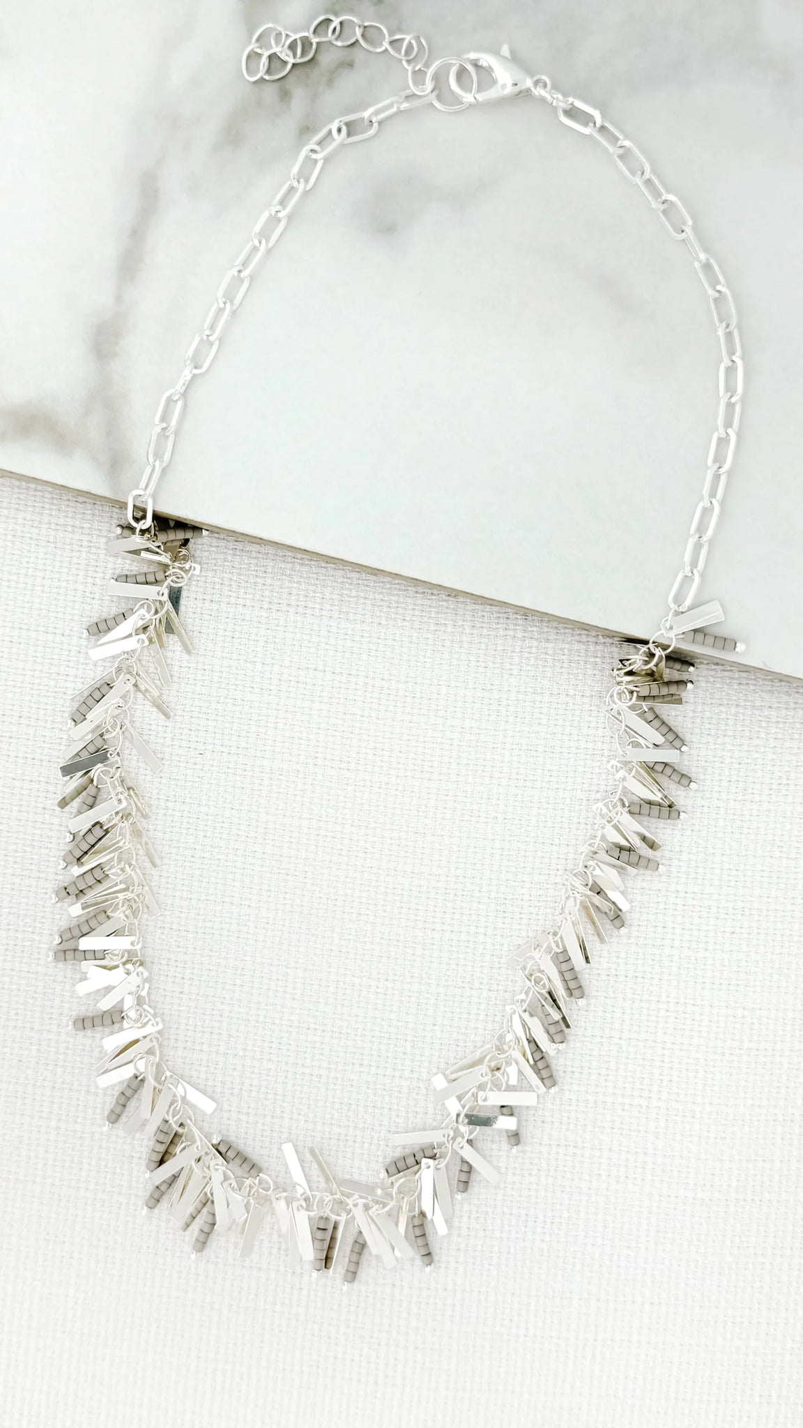 Envy Silver & Grey Fringe Necklace