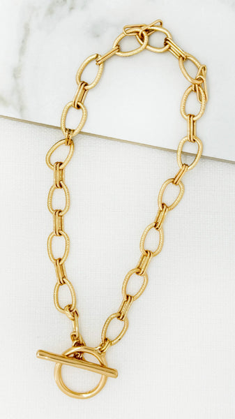 Envy Large T-Bar Textured Link Necklace - Gold