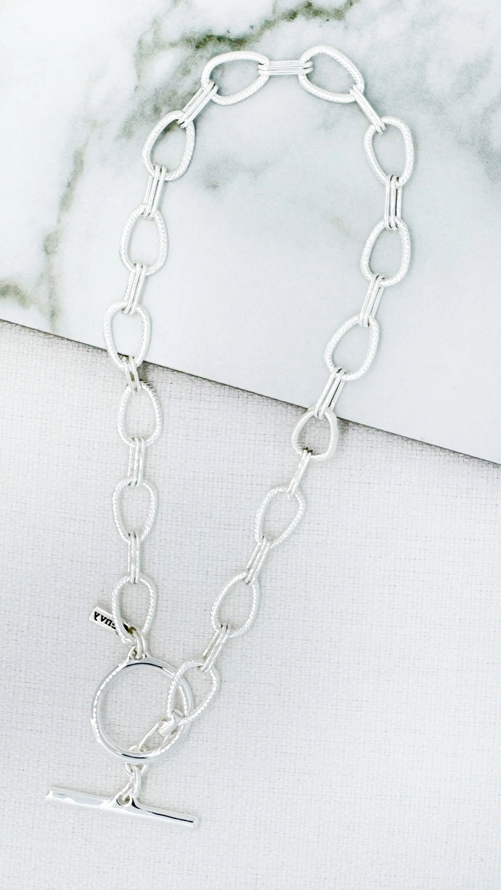 Envy Large T-Bar Textured Link Necklace - Silver