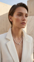 Envy Large T-Bar Textured Link Necklace - Silver