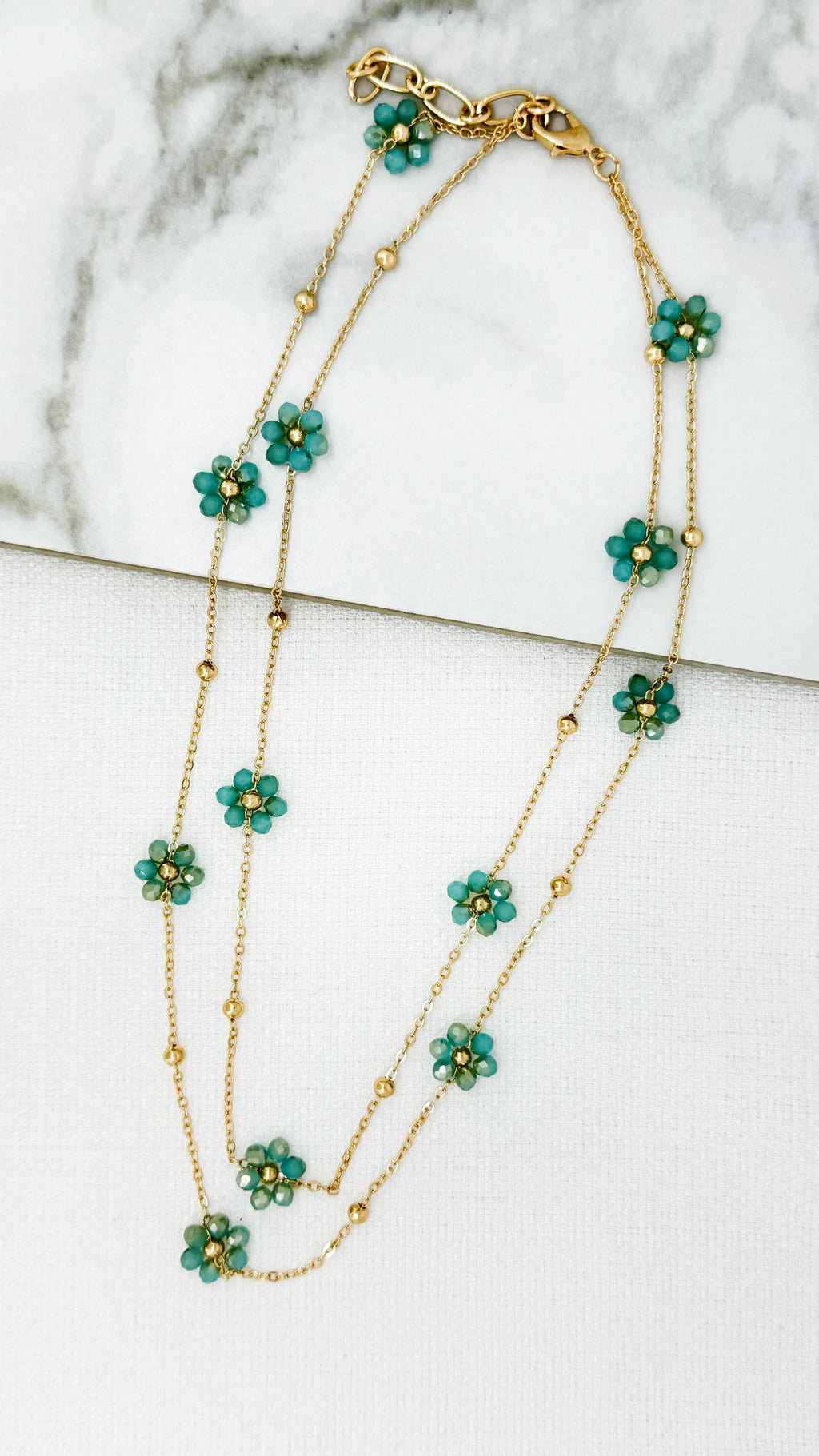 Envy Layered Flower and Bead Necklace - Turquoise