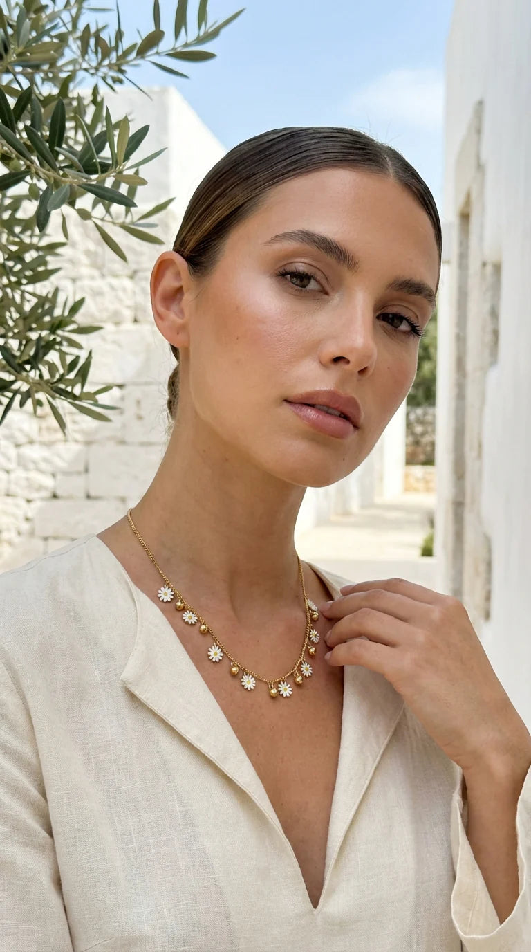 Envy Delicate Daisy & Bead Charm Necklace