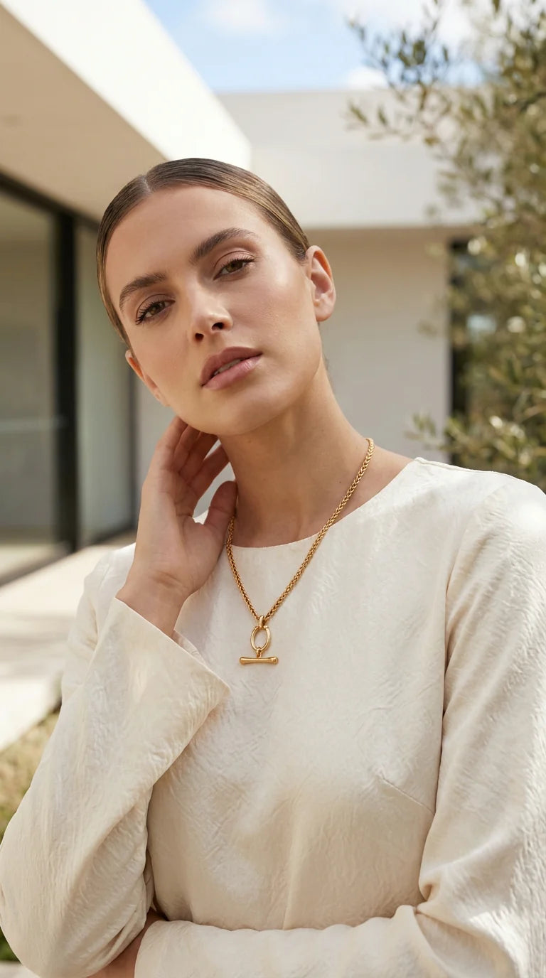 Envy Short Oval Link Drop T-Bar Necklace - Gold