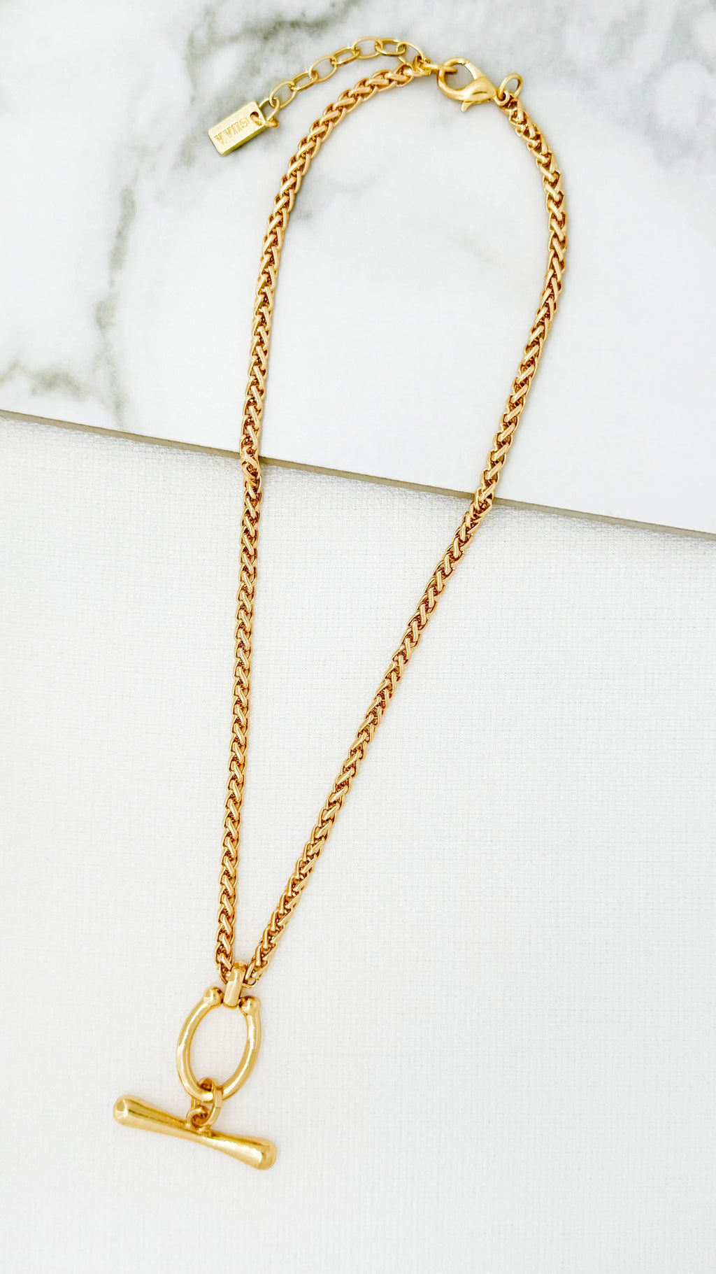 Envy Short Oval Link Drop T-Bar Necklace - Gold