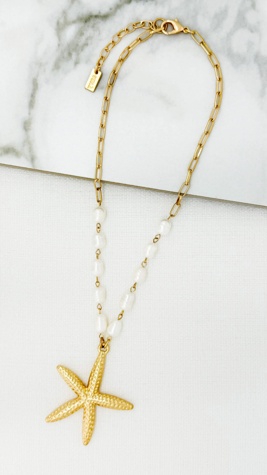 Envy Starfish Charm & Pearl Chain Pendant Necklace