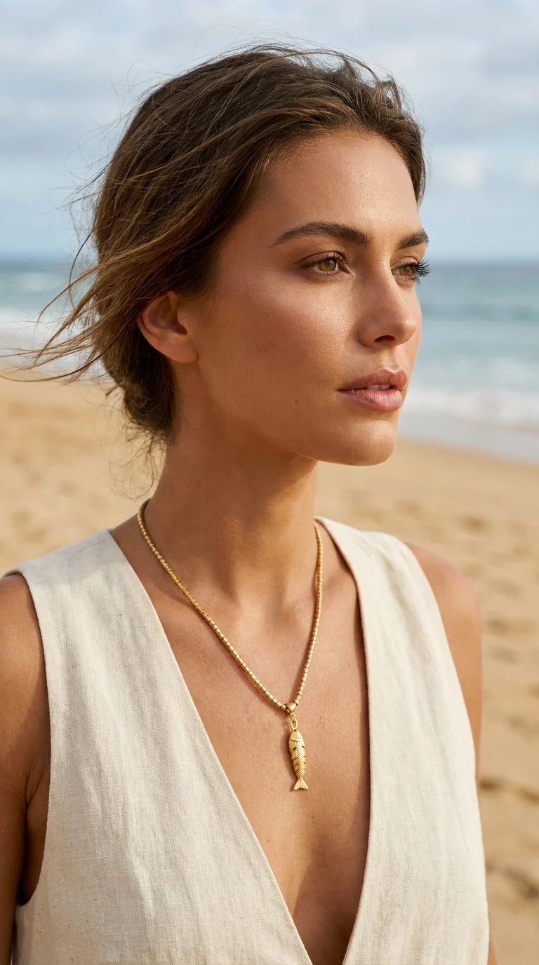 Envy Articulated Fish Charm Pendant Necklace - Gold