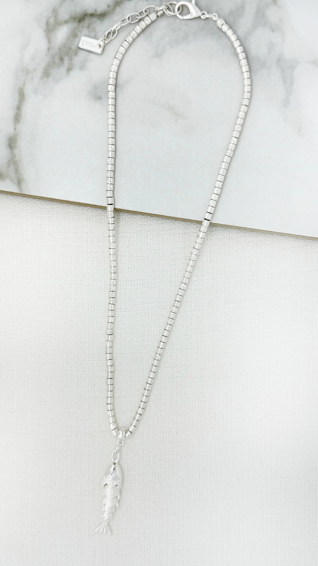 Envy Articulated Fish Charm Pendant Necklace - Silver