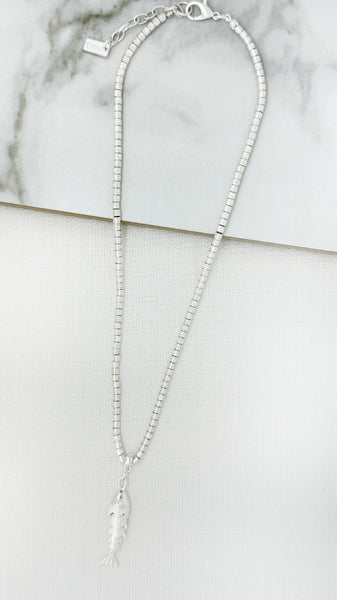 Envy Articulated Fish Charm Pendant Necklace - Silver