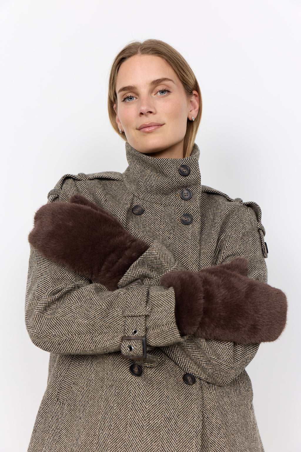 Soyaconcept Vendla Faux Fur Mittens - Chocolate