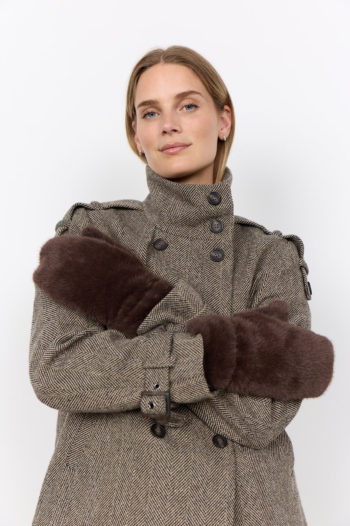 Soyaconcept Vendla Faux Fur Mittens - Chocolate