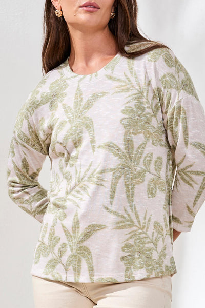 Tribal Luxe Leaf Print Lightweight Knit Top