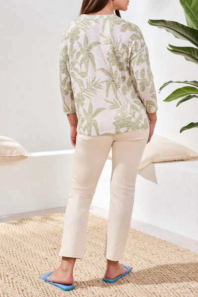 Tribal Luxe Leaf Print Lightweight Knit Top