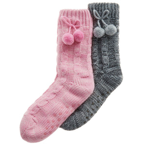 Pink Metallic Cable Knit Slipper Socks