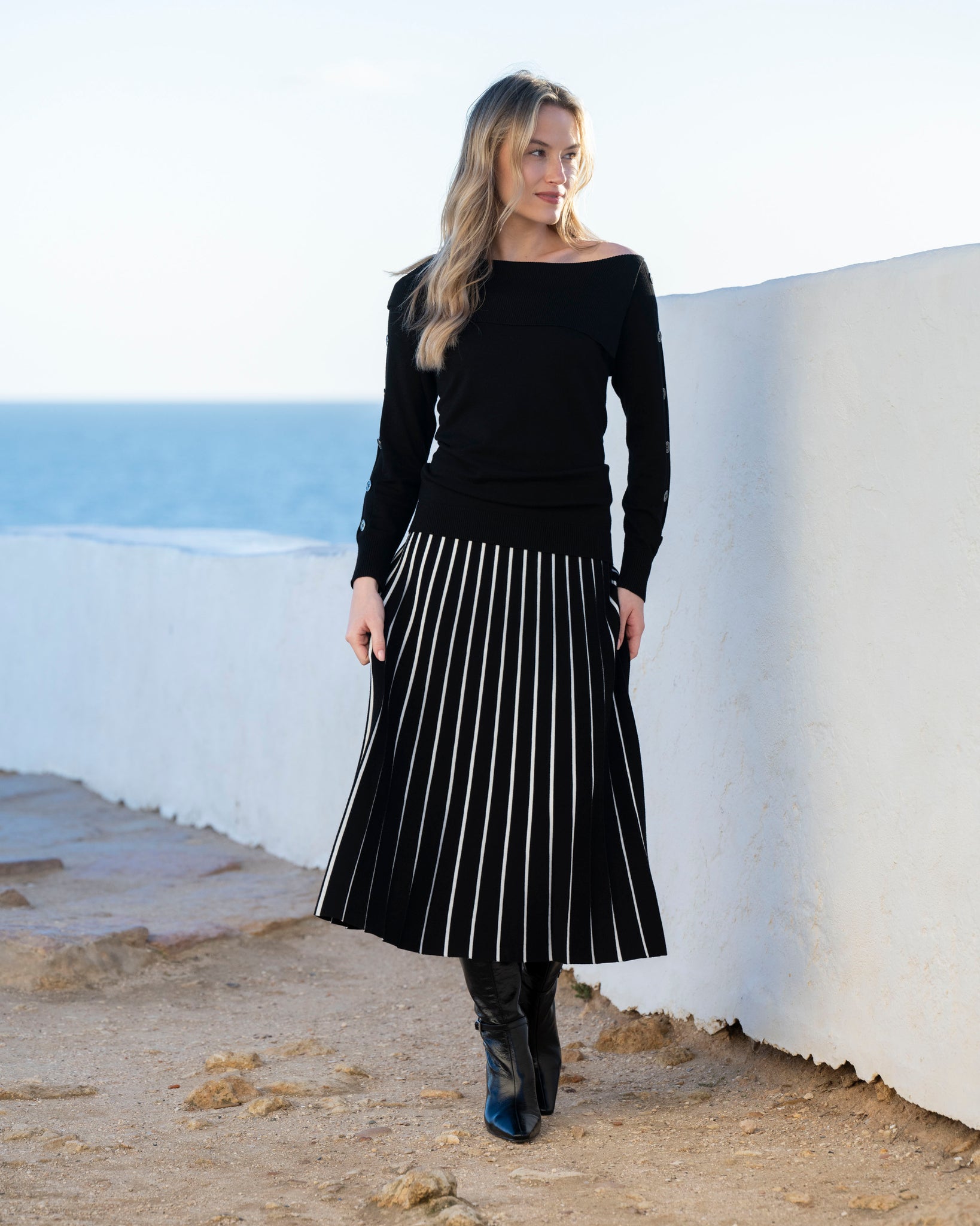 Marble Fashions Stripe Knitted Midi Skirt