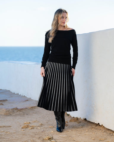 Marble Fashions Stripe Knitted Midi Skirt