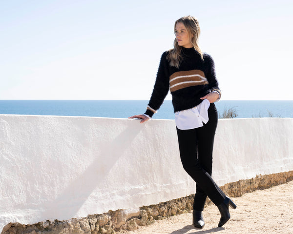 Marble Fashions Fluffy Stripe Turtleneck Knit