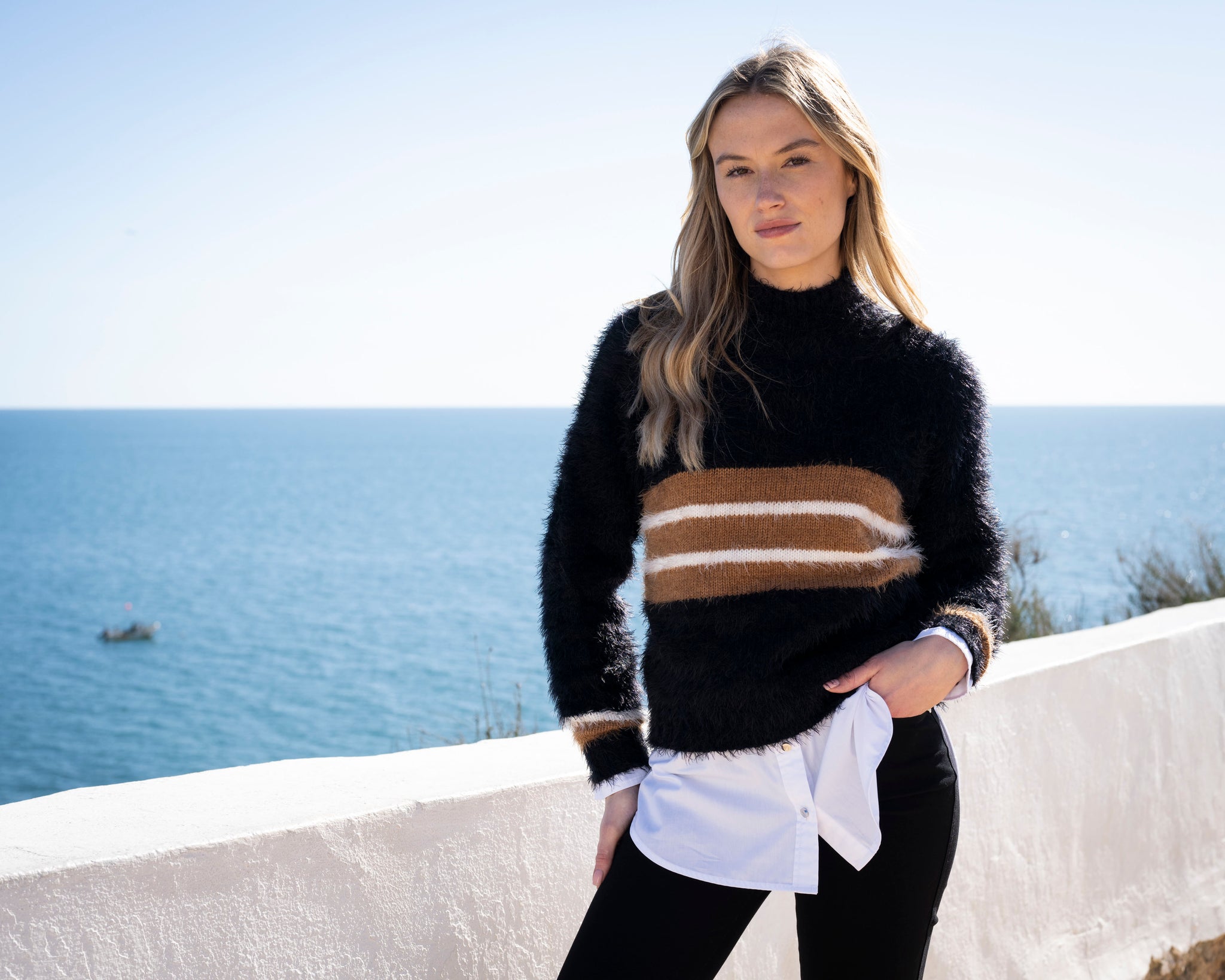 Marble Fashions Fluffy Stripe Turtleneck Knit