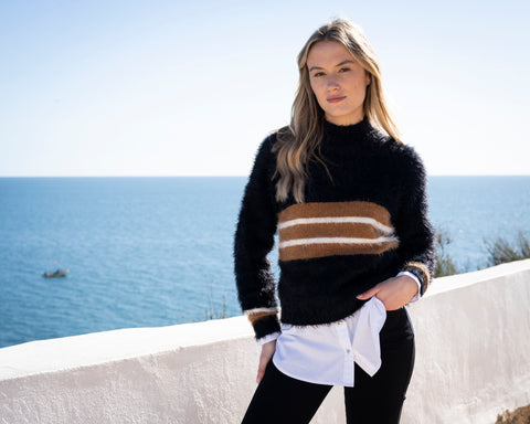 Marble Fashions Fluffy Stripe Turtleneck Knit