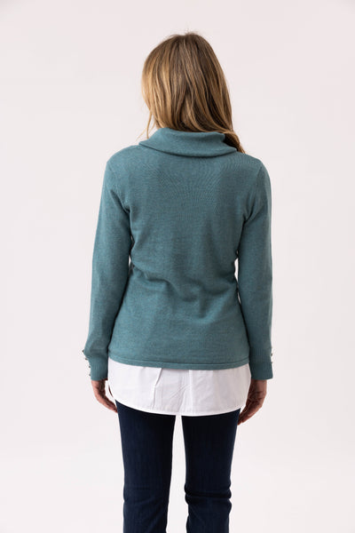 Marble Fashions Cowl Neck Knit - Seafoam Blue