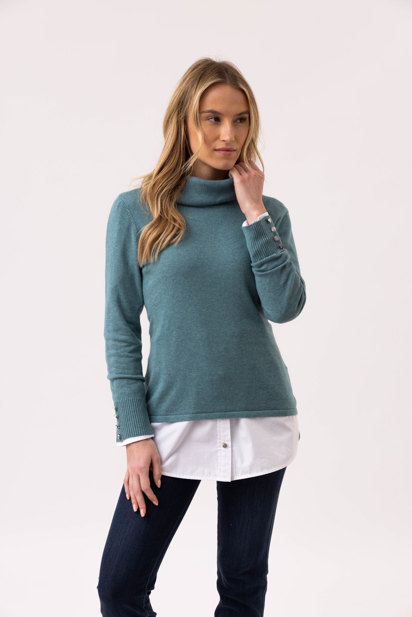 Marble Fashions Cowl Neck Knit - Seafoam Blue