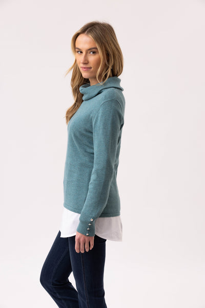 Marble Fashions Cowl Neck Knit - Seafoam Blue