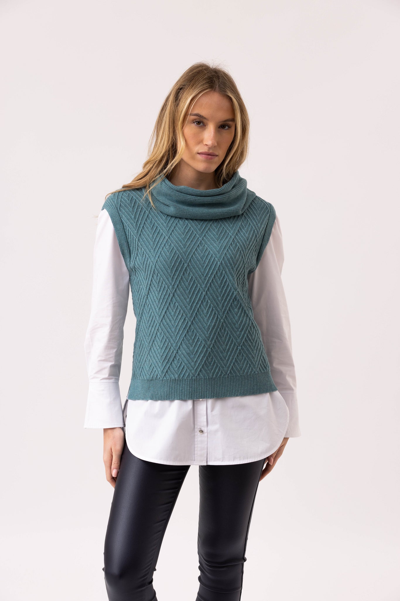 Marble Fashions Cowl Neck Sleeveless Knit - Seafoam