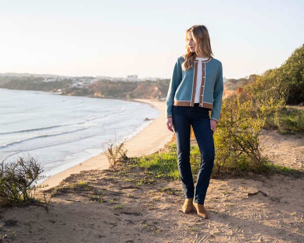 Marble Fashions Colour Block Cardigan - Seafoam